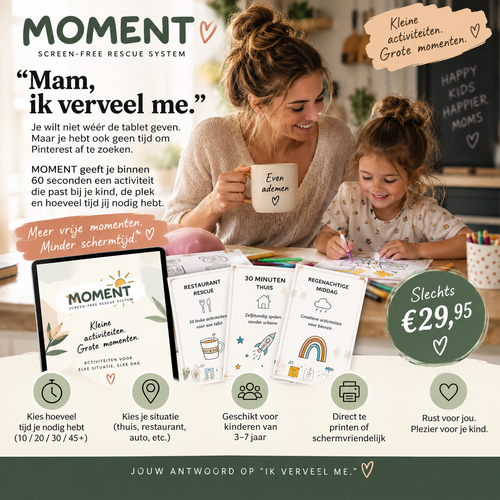 Moeder en dochter spelen samen aan tafel met NOLLI activiteitenkaarten tegen verveling voor kinderen van 3-7 jaar